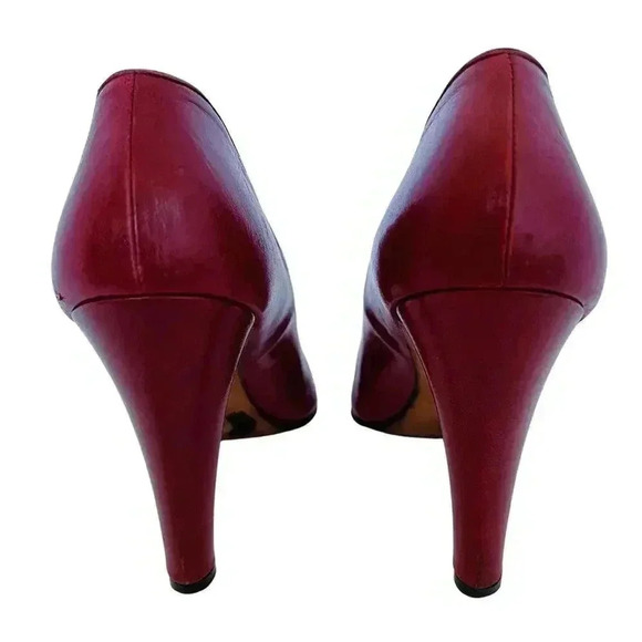 YSL Yves Saint Laurent Vintage Dark Red Leather Pumps Heels Pumps Size 8 US - Picture 4 of 13